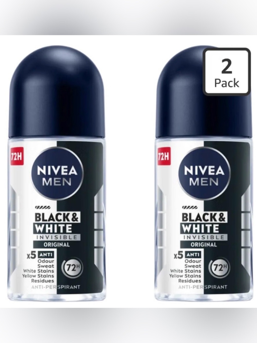 {2 Pack} NIVEA MEN Black & White Invisible Original Roll-On Deodorant ~ NEW